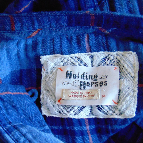 Anthro Holding Horses Blue Plaid Hi Low Tunic M - Picture 7 of 7